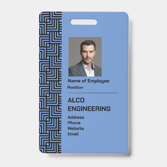 Blue Employee Photo Security Badge - Vertical ID Badge (Front)