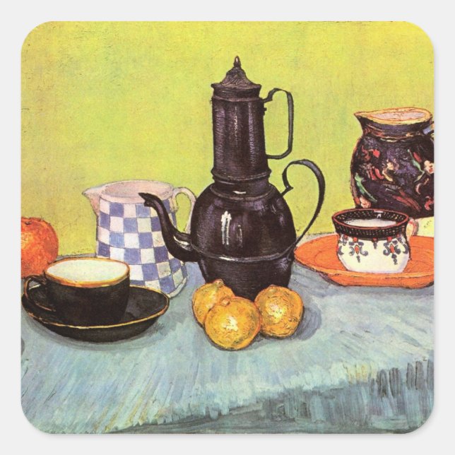 Blue Enamel Coffeepot by Vincent van Gogh Square Sticker (Front)