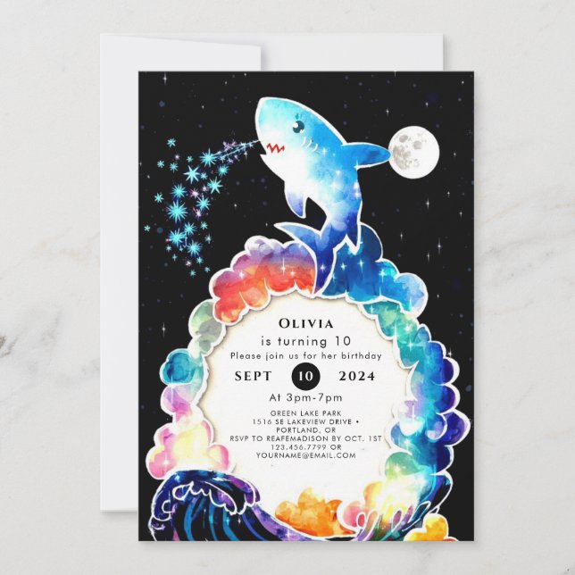 Blue Enchanted Kids Shark Birthday Invitation (Front)
