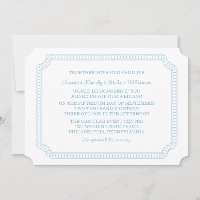 Blue Encircled Ticket Wedding Invite (Front)