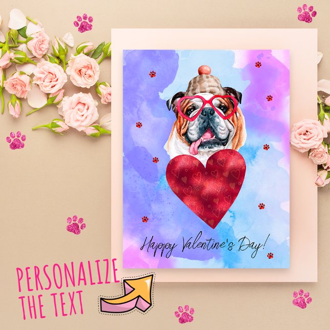 Blue English Bulldog Valentine's Day Gift Dog Holiday Postcard (Creator Uploaded)