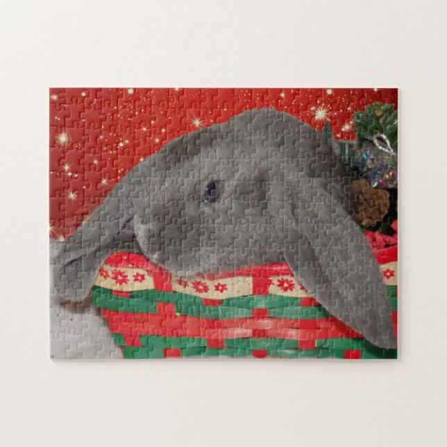 Blue English Lop Bunny Rabbit Christmas Jigsaw Puzzle (Horizontal)