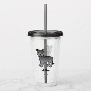 Blue English Staffie Cute Cartoon Dog & Name Acrylic Tumbler