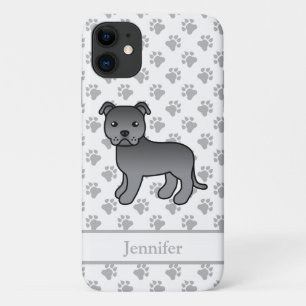 Blue English Staffie Cute Cartoon Dog & Name Case-Mate iPhone Case