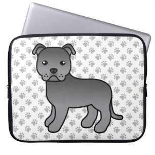 Blue English Staffie Cute Cartoon Dog & Paws Laptop Sleeve