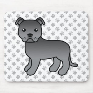 Blue English Staffie Cute Cartoon Dog & Paws Mouse Pad