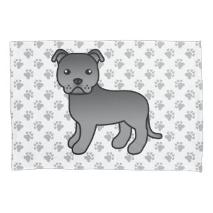 Blue English Staffie Cute Cartoon Dog & Paws Pillowcase