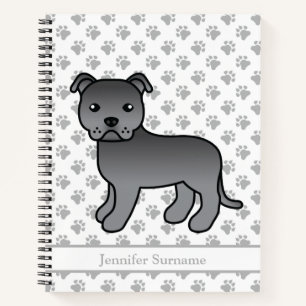 Blue English Staffie Cute Cartoon Dog & Text Notebook