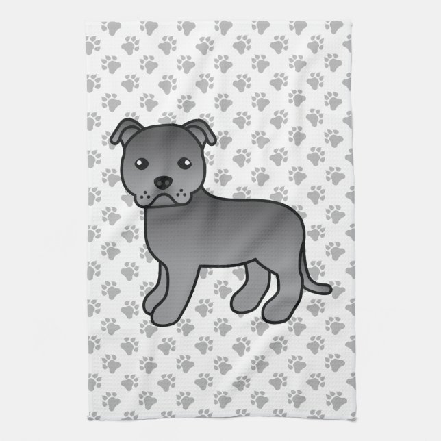 Blue English Staffordshire Bull Terrier Dog Tea Towel (Vertical)