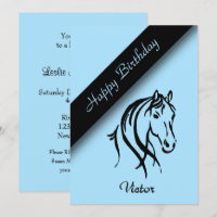 Blue Equine Birthday Party Invitation