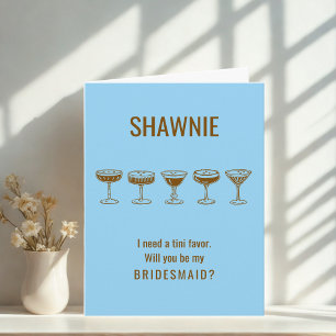 Blue Espresso Martini Will You Be My Bridesmaid? Invitation