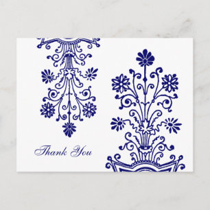Blue Etched Floral Custom Thank You Postcards