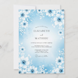 Blue Ethereal Bloom Wedding Invitation