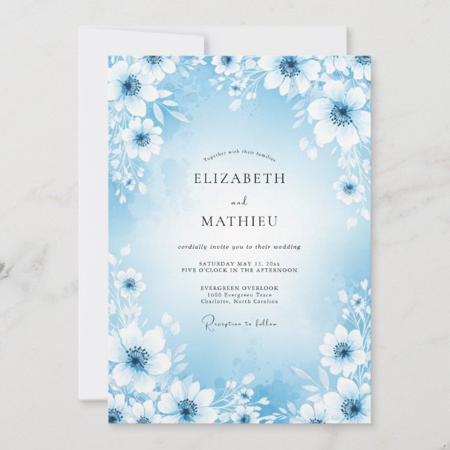 Blue Ethereal Bloom Wedding Invitation (Front)