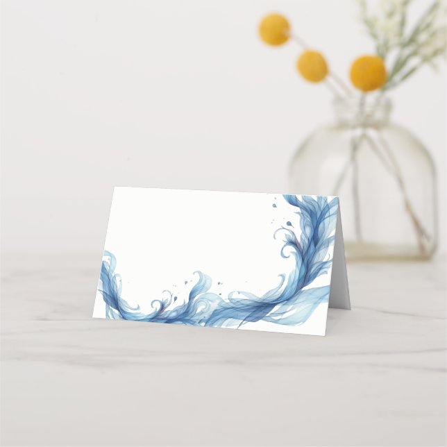 Blue Ethereal Ribbon Table Place Card (Front)