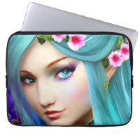 Blue Ethereal Woman with Flowers