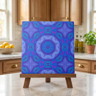Blue Ethnic Boho Abstract Mosaic Geometric Pattern Tile