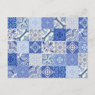 Blue Ethnic Boho Mediterranean Tiles Postcard