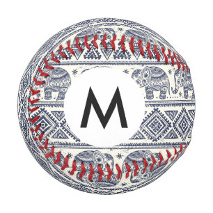 Blue Ethnic Elephant Pattern Baseball