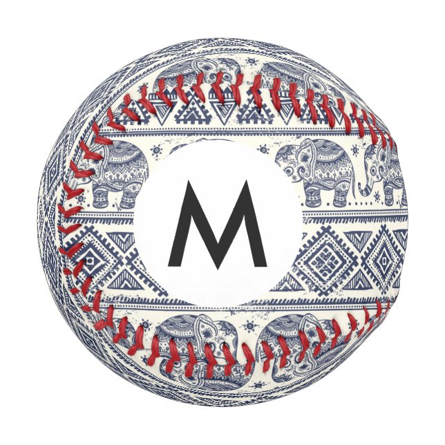 Blue Ethnic Elephant Pattern Baseball (Front Left)