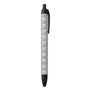 Blue Ethnic Elephant Pattern Black Ink Pen