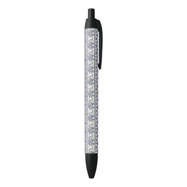 Blue Ethnic Elephant Pattern Black Ink Pen (Bottom (Vertical))