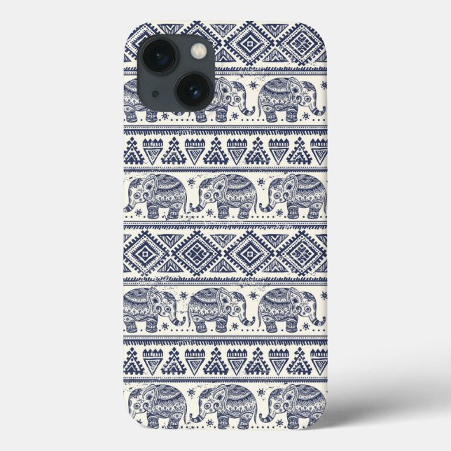 Blue Ethnic Elephant Pattern Case-Mate iPhone Case (Back)