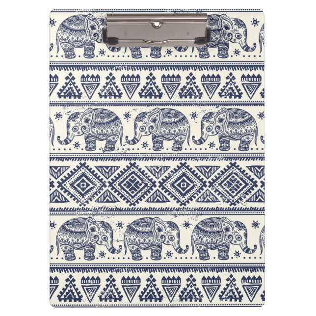 Blue Ethnic Elephant Pattern Clipboard (Front)