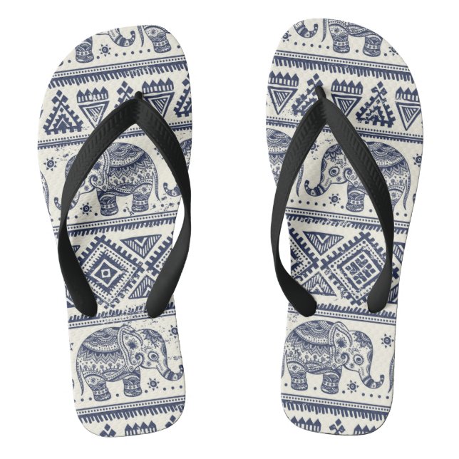 Blue Ethnic Elephant Pattern Jandals (Footbed)