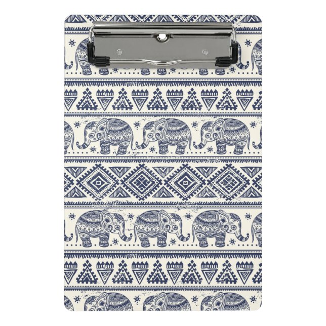 Blue Ethnic Elephant Pattern Mini Clipboard (Front)