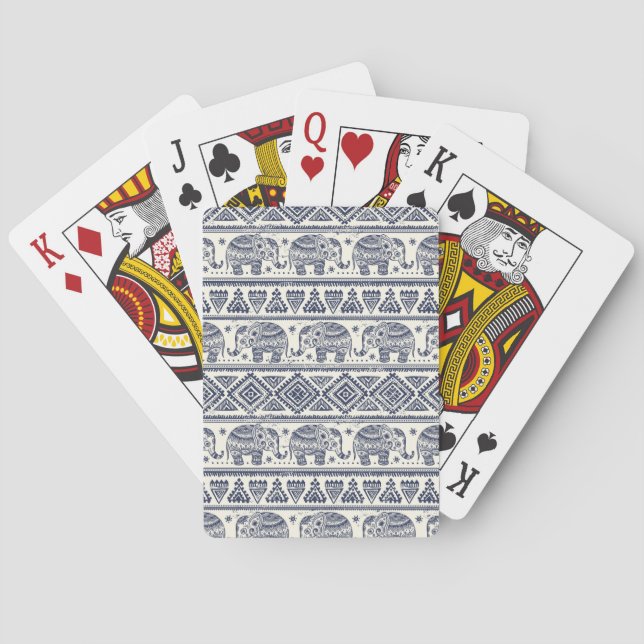 Blue Ethnic Elephant Pattern Playing Cards (Back)