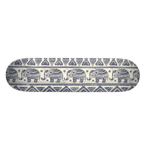 Blue Ethnic Elephant Pattern Skateboard