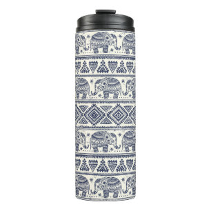 Blue Ethnic Elephant Pattern Thermal Tumbler