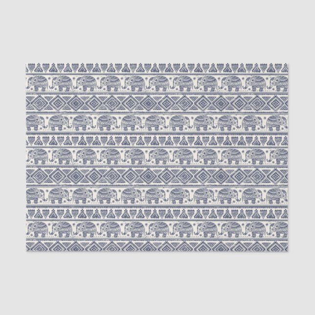 Blue Ethnic Elephant Pattern Tissue Paper (Front)