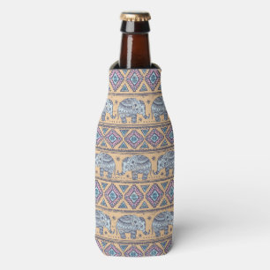 Blue Ethnic Elephant Tribal Pattern Bottle Cooler