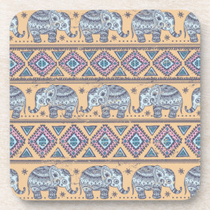 Blue Ethnic Elephant Tribal Pattern Coaster