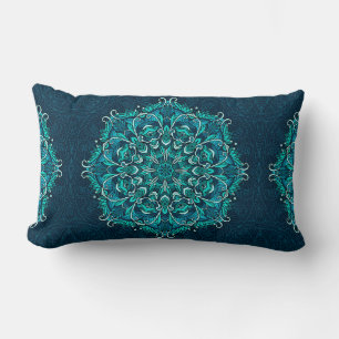 Blue ethnic mandala. Raster copy Lumbar Cushion