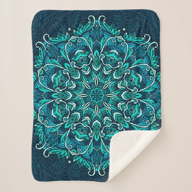 Blue ethnic mandala. Raster copy Sherpa Blanket (Front)