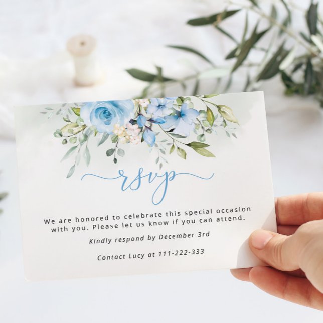 Blue eucalyptus Boy Baptism RSVP card (Creator Uploaded)