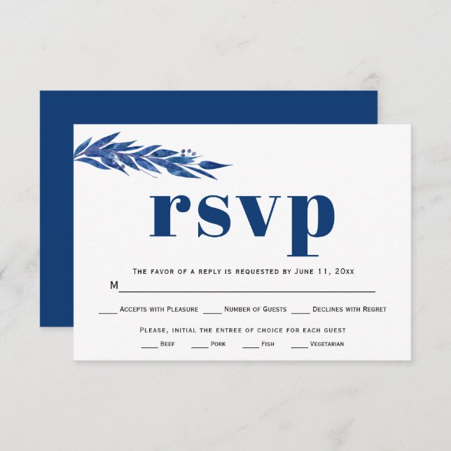 Blue eucalyptus branch  meal choice wedding  RSVP  (Front/Back)