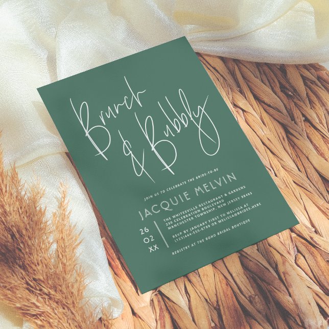 Blue & Eucalyptus Green Brunch & Bubbly Bridal Invitation (Creator Uploaded)