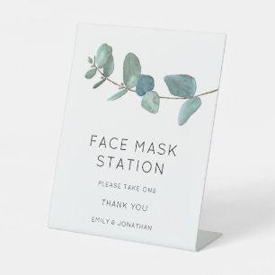 Blue Eucalyptus Leaves Face Mask Station Pedestal Sign