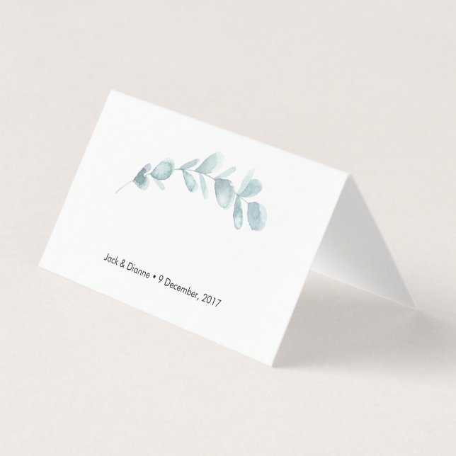 Blue Eucalyptus Tent Cards | Wedding Place Cards (Front)