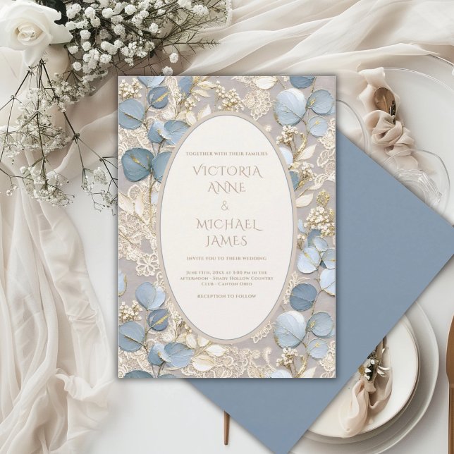 Blue Eucalyptus Vintage Elegant Wedding Invitation (Creator Uploaded)