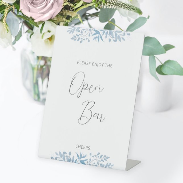 Blue Eucalyptus Wedding Open Bar Pedestal Sign (Creator Uploaded)