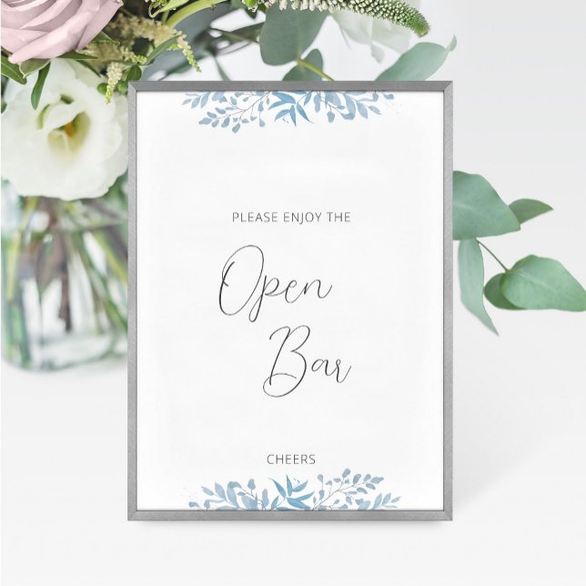 Blue Eucalyptus Wedding Open Bar Sign (Creator Uploaded)