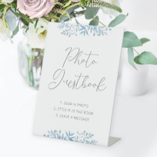 Blue Eucalyptus Wedding Photo Guestbook Pedestal Sign