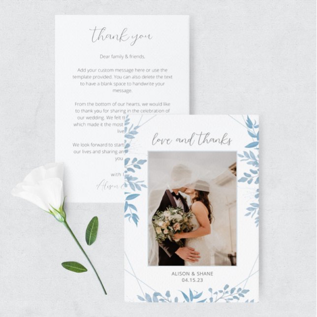 Blue Eucalyptus Wedding Photo Thank You Card (Creator Uploaded)