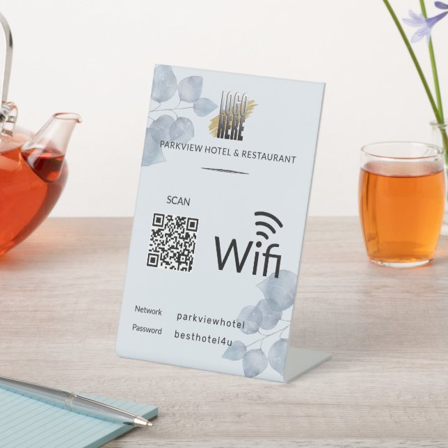 Blue Eucalyptus Wifi Business Details QR Code Logo Pedestal Sign (In SItu)