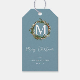 Blue Eucalyptus Wreath Monogram V2 Gift Tags